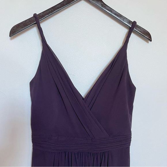 Levkoff Surplice Neck Chiffon A-Line Gown in Plum - Picture 4 of 5